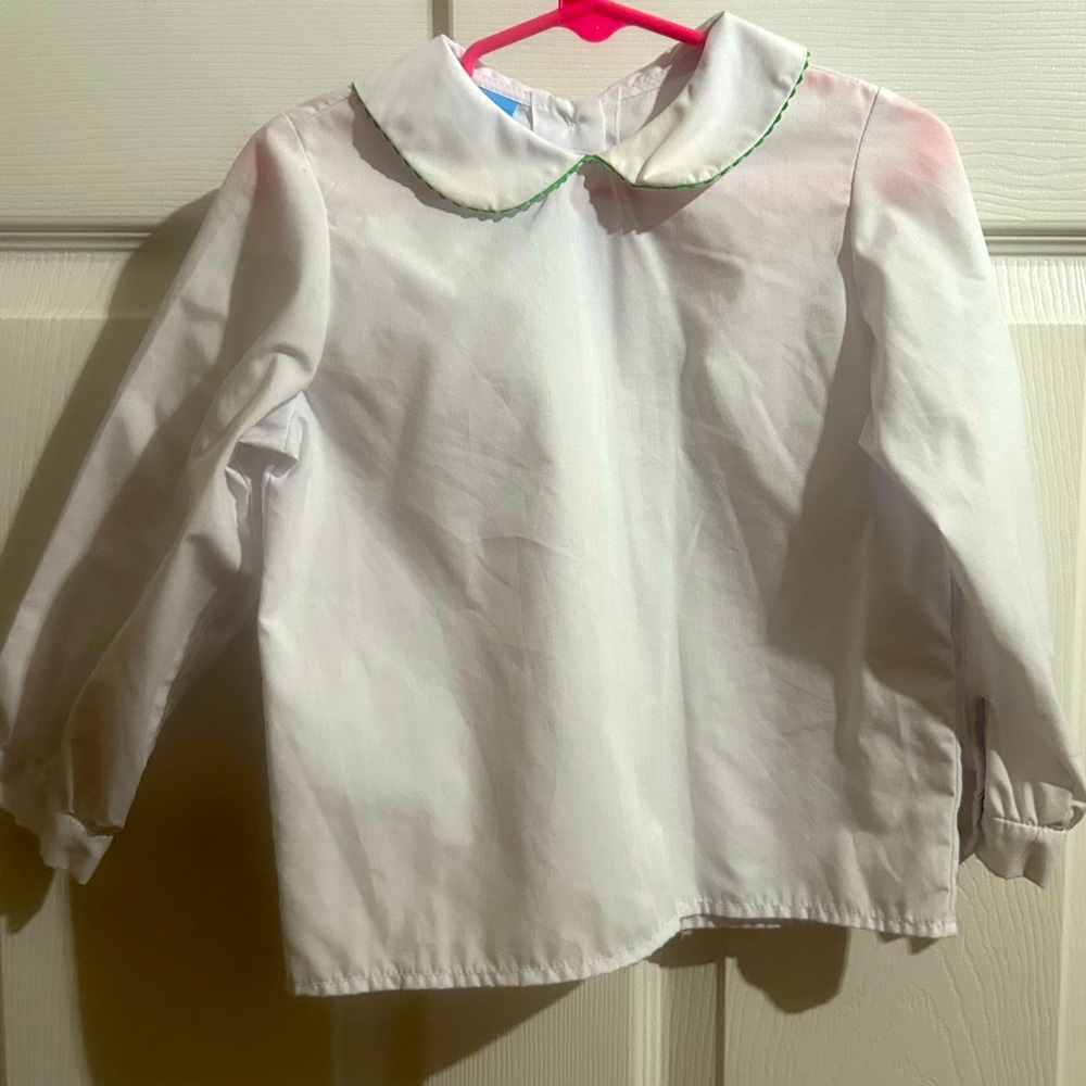 ANAVINI Button (4) down in the back white dress shirt with green trip. Unisex. 4